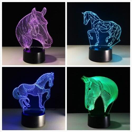 2017 USB Novelty Gifts 7 Colors Changing Animal Horse Led Night Lights 3D LED Desk Table Lamp as Home Decoration Cheap Wholesale