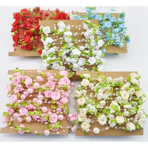5M Fishing Line Artificial Pearls Beads Chain Garland Rose Flowers For Wedding Paty Bridal Bouquet Flower Decoration Supplies