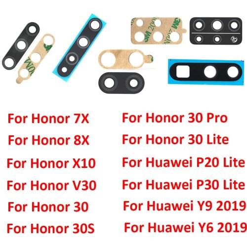 5pcs, For Huawei Honor X10 30S 30 Lite Y7 Pro Y6 Y9 Prime 2019 P20 P30 Lite Rear Back Camera Glass Lens with Adhesive