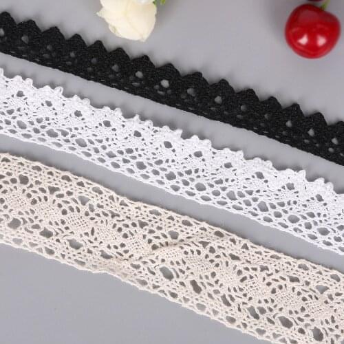 Hot 5 Yards/lot Apparel Sewing Fabric DIY Ivory Cream Black Trim Cotton Crocheted Lace Fabric Ribbon Handmade Accessories Craft
