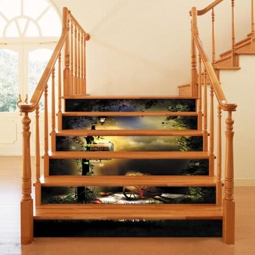 6pcs/set Halloween Peaceful Night 3D Stair Stickers Decals Waterproof Removable Home Decoration Floor Wall Sticker 18*100cm