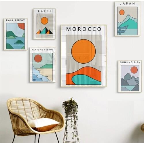 Abstract Landscape Sun Mountain Poster Canvas Painting Nordic Prints Wall Art Picture For Living Room Bedroom Modern Home Decor