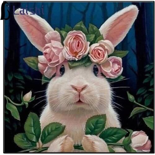 Diamond Painting Full Drill Square Wall Art Cartoon Rabbit and Flower Daimond Painting Mosaic Embroidery Cross Stitch Kit decor