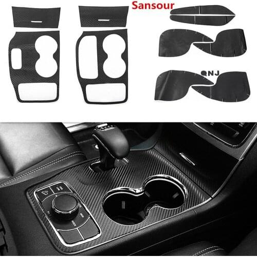 Sansour Carbon Fiber Car Gear Shift Panel Water Cup Holder Front Storage Box Panel Cover Stickers For Jeep Grand Cherokee 2011