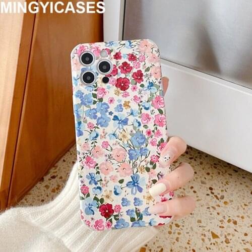 For Iphone 12 Pro Max Case Retro Flower TPU+PU Phone Cases for Iphone 7 8 Plus 11 Pro Xs Max Xr X SE 2020 Protective Back Cover