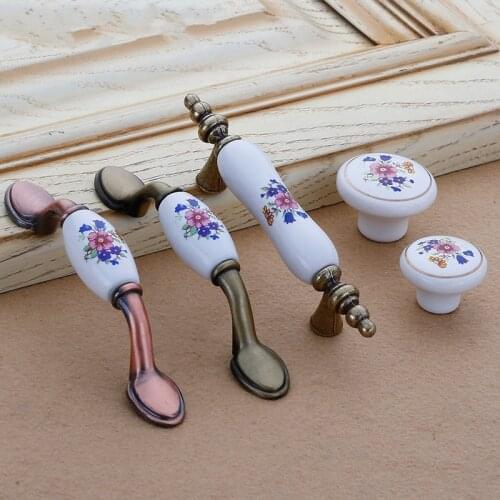 Colorful Ceramic flower Cabinet Knobs Door Pull Handles Cupboard Drawer Wardrobe Furniture Handle Knobs