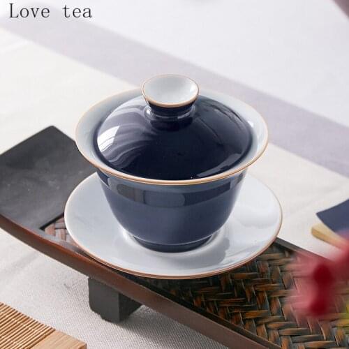 Jingdezhen pure color sweet white high temperature color glaze Kung Fu tea set cover bowl teacup ceramic on-glaze colored bowl