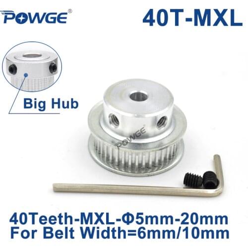POWGE Inch 40 Teeth MXL Timing pulley Bore 5/6/6.35/8/10/12/14/15/16/17/20mm for width 6mm 10mm MXL Synchronous Belt 40teeth 40T