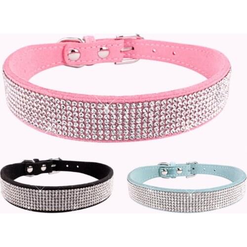 Hot Shining Hot Diamond Pet Collars Multi-row Water Diamond Dog Collars Cat Collars Comfortable Korean velvet Pet Lash