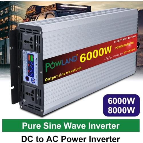 6000W 8000W Pure Sine Wave Inverter 12V/24V/48V/60V to 110V 220V Voltage transformer Converter Power Adapter With LCD Screen