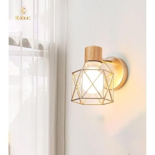 Kobuc Industrial Geometry Metal Wall Light Bedroom Kitchen Restaurant Wooden Wall Sconce Gold White Black Indoor Lamps Lighting