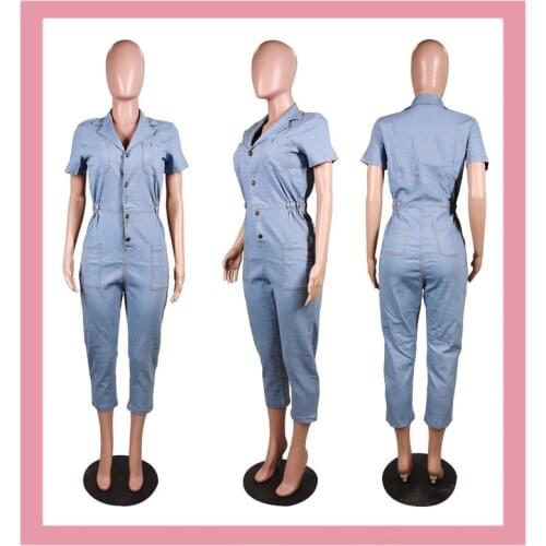 Sexy Jeans Romper Twist Button Half Elastic Waist Overalls For Bodysuit Summer Outfits Jumpsuit Monos Ropa Mujer Women Clothes