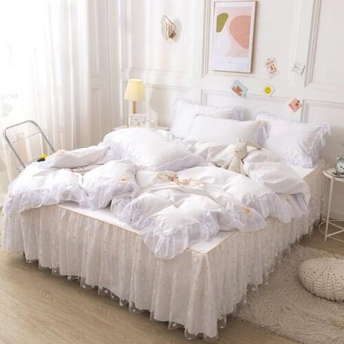 Princess Style Bedding Set Pure Cotton Lace Duvet Cover Bed Skirt Four-piece Set Girl Heart Pure Color Light Luxury Bedding Set