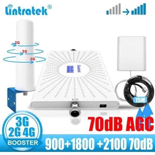 Lintratek 70dB 2G 3G 4G Cellular Signal Amplifier Booster 900 1800 2100 LTE 4G GSM Repeater for Mobile phone call internet AGC