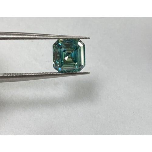 Moisangna GRA Asscher Cut 5x5mm 1 Carat Square Blue-Green Color Moissanite for Men Jewelry Making