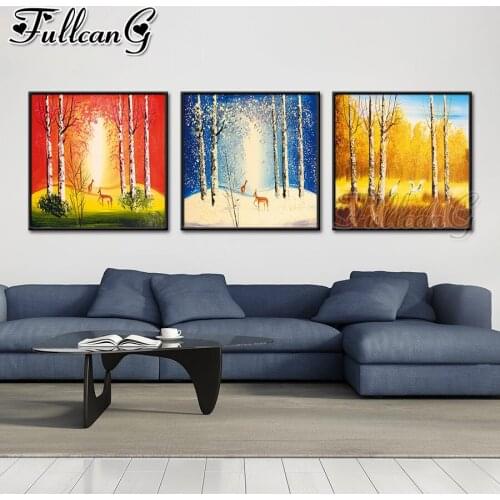 FULLCANG 5d diy diamond embroidery sale abstract landscape fawn triptych painting full square round mosaic pattern kit FC3431
