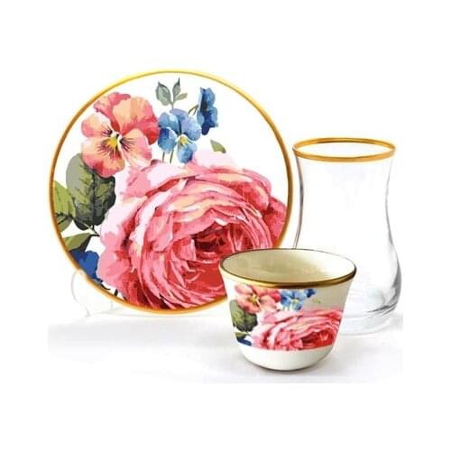 Drop Efe Tea & Arabian Coffee Cup Set 18 Pieces Rosy