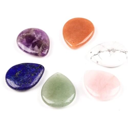 Natural Pink Crystal Tiger Eye Stone Lapis Lazuli Water Drop Charms Pendants for Jewelry Making