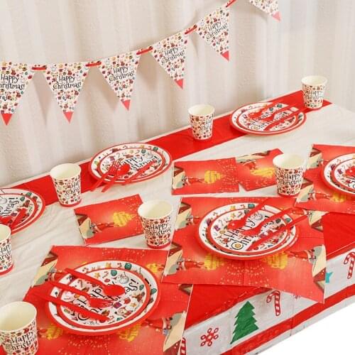 2021 New Christmas Props Paper Cups, Plates, Cutlery, Pennants, Birthday, Holiday Party Atmosphere Decorations