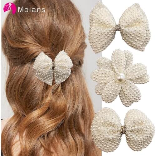 Molans New Pearl Bow Hair Clips for Women Rhinestone Hairpin Bridal Hair Accessories Girls Barretes Wedding Headband Headpiece