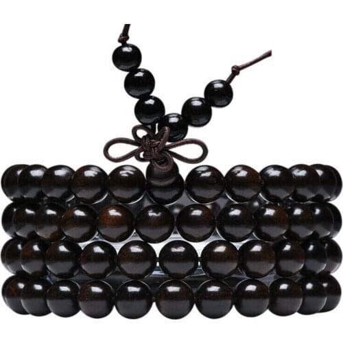 Tibetan Buddhism 108 Good Ebony Wood Prayer Bead Mala Necklace