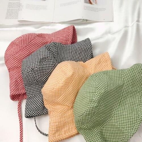 2020 Fresh Plaid Checked Kid Bucket Hat Baby Sun Hat Collapsible Fisherman Cap for Spring Summer Picinic