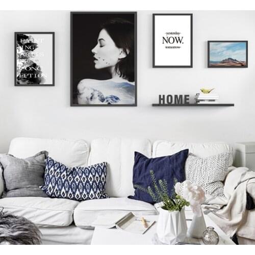Room Decor Poster Modern Fashion Waman Picture for Home Design Black White Paintings for Interior Frameless Picture