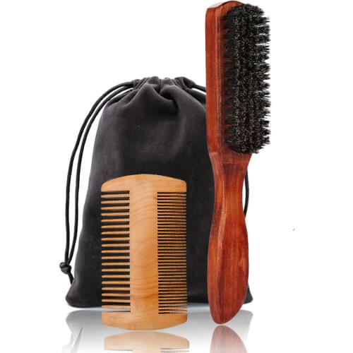 Professional Men Beard Brush Comb Kit Boar Bristle Wood Mustache Brush And Beard Comb Salon Styling Hair Comb Shaving Brush Kit