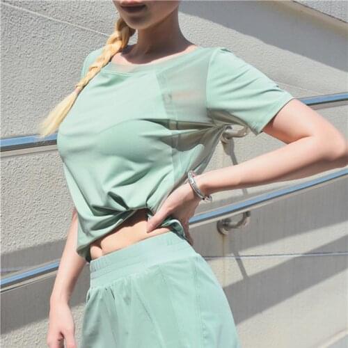 SALSPOR Women Mesh Yoga Shirt Gym High Elasticity Sports Top Fitness Splice Running Shirt Yoga Training Solid Color Gym Shirt