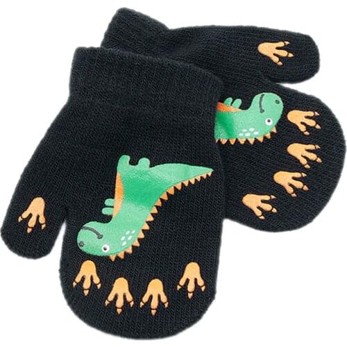 Cartoon Dinosaur Printed Children Gloves Non-slip Wool Knitted Gloves Outdoor Windproof Warm Winter Hand Mittens Rekawiczki