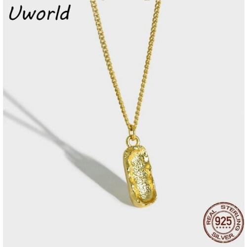 S925 Sterling Silver Textured Square Pendant Necklace 18K Gold Plated Irregular Pendant Necklace
