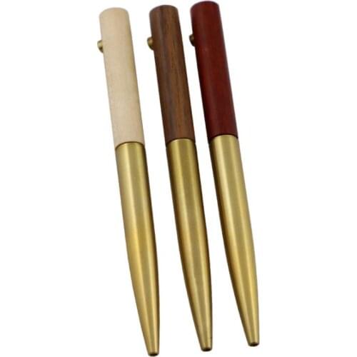 Natural Wooden Ballpoint Pens Craft Artwork Non Clip Point Brass Color Timber Ball Pen Heavy SN879