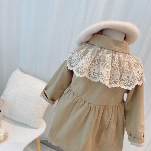 Spring Autumn Girls Lace Princess Windbreaker 2021 New Female Baby Pure Cotton Stitching Style 4 To 12 Years Old Jacket