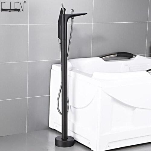 Vidric Floor Stand Bath Faucets Bathtub Hot Cold Water Mixer Flooring Faucet Black Finished with Hand Shower MLB993