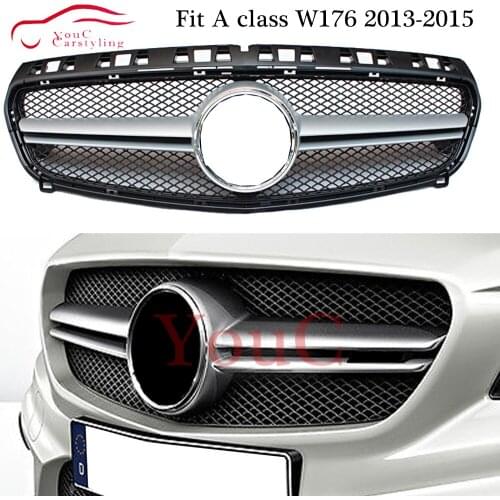W176 AMG grille ABS Piano Black & Silver Grill Mesh for Mercedes A class W176 2013 - 2015 A180 A200 A250 A45 AMG Grills