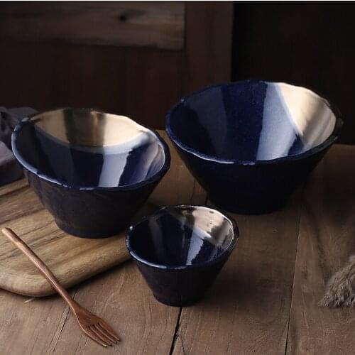 Japanese Retro Ceramic Bowl Home Large Noodle Soup Bowl Creative Restaurant Commercial Tableware Rice Salad Diagonal Fruit Bowls