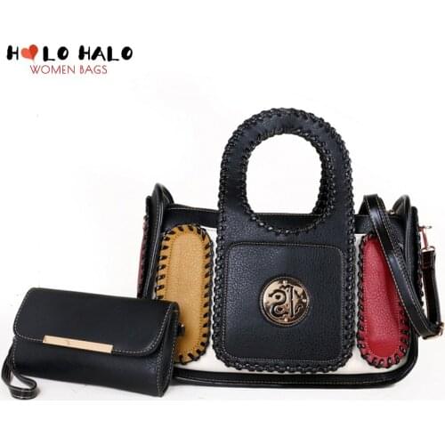 Female Purses and Handbags 2 Pcs Bag Set Fashion Crossbody Bags Womens Wallet Colorful Weave PU Leather Shoulder Bags 2021