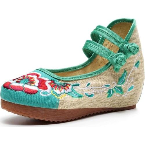 Retro Chinese Style Cotton Fabric Casual Shoes Ladies Hibiscus Flowers Embroidery Flats Platforms Zapatos Mujer Big Size 34-43