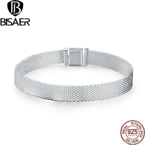 BISAER Hot Sale 925 Sterling Silver Simple Women Beads Strand Bracelets Hot Sale Bracelets Jewelry Pulseira 17CM 19CM ECX001