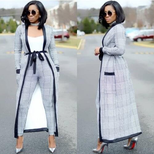 3 Piece Set Women Outfit Crop Top&pencil Pants&jacket Sets Femme Long Pant Plaid Patchwork Office Lady African Dress Suts 2020