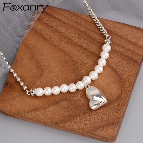 Evimi 925 Sterling Silver Pearls Necklace for Women Trendy Elegant Charming Vintage LOVE Heart Bride Jewelry Party Accessories