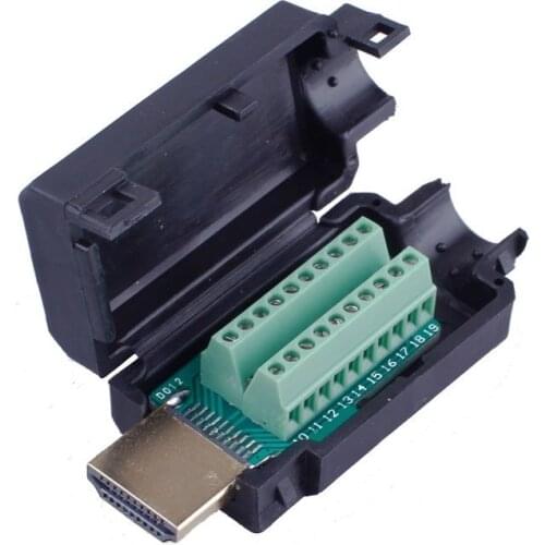1PCS HDMI Male 19P Plug Breakout Terminals Solderless Connector With Black Cover