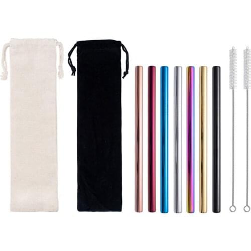 10 Pcs Metal Reusable 304 Stainless Steel Straws Straight Bent Drinking Straw With Case Cleaning Brush Set Party Bar Accessory