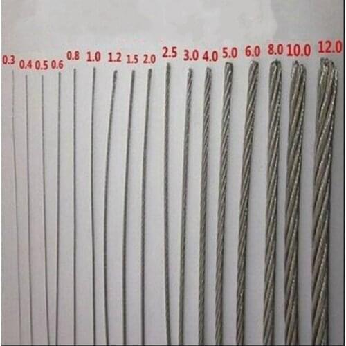 100M SS316 marine grade stainless steel wire rope cable 7X7 Structure rope 0.5MM 1MM 1.2MM 1.5MM diameter