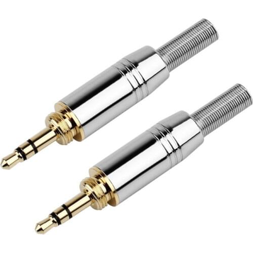 2pcs 3.5mm Male Audio Jack With Tail Length 15mm 3 Pole Stereo Earphone Plug DIY Solder Wire Liner Connectors Gold Plated Silver