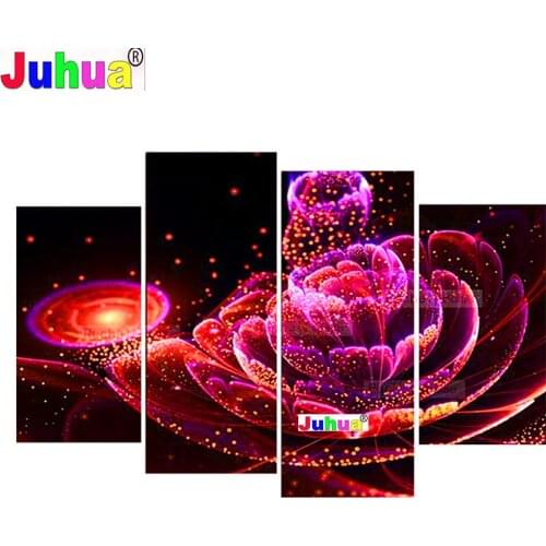 4 Panel Beautiful fireworks diamond painting cross stitch Full Square Round diamond embroidery mosaic wall picture Abstract Flow