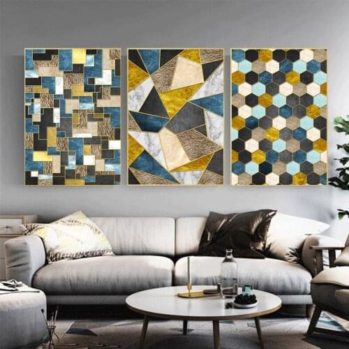 Abstract Wall Art Geometry Mosaic Combination Canvas Paintings Gold leaf Poster And Print Nordic Decorative Wall Room