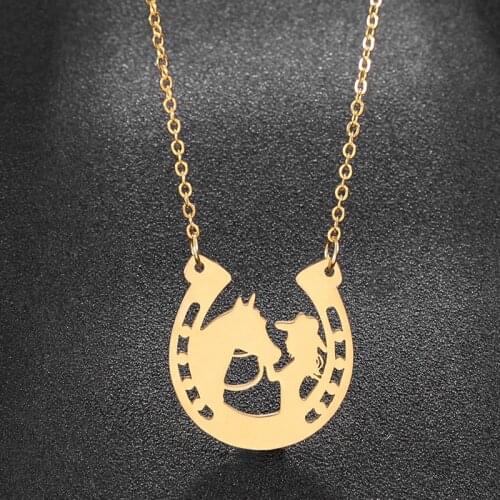 Free Shipping Movie Horse Girl Necklace Stainless Steel Horse And Girl Horseshoe Shape Pendant Necklace Collares Jewelry