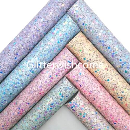 Glitterwishcome Pastel Colors Chunky Glitter Leather Fabric Vinyl Glitter Sheets for Bows shoes bags button DIY 21X29CM GM3061A