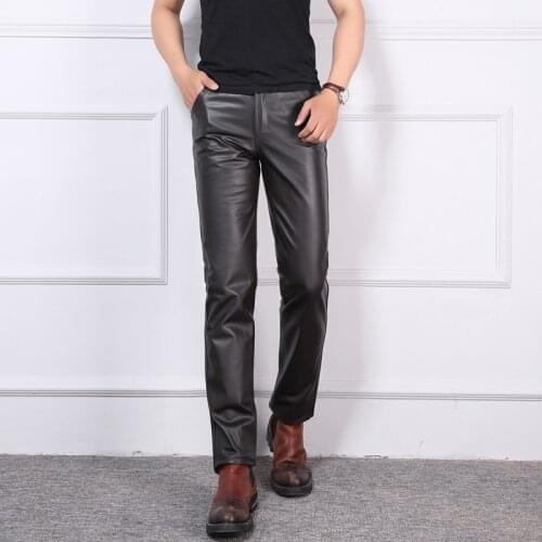 Youth Pants Leather 2021 Spring Autumn Men New Slim Genuine Leather Pants The First Layer Cowhide Leather Pants Casual Trousers